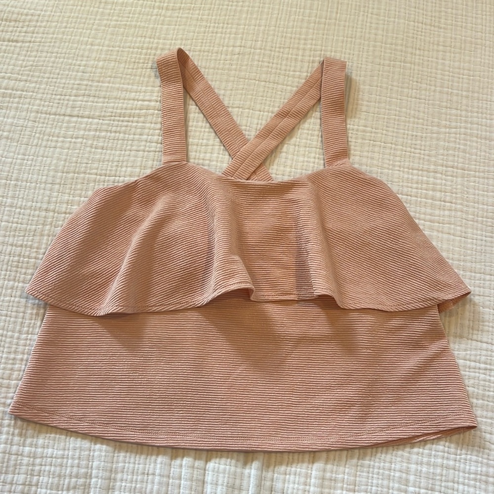 Madewell Strappy Ruffled Textured Top size Medium